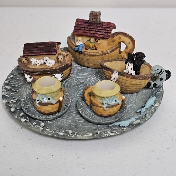 VTG Noah's Ark Miniature 10 Piece Tea Set Home Accent Resin Set Collectible EUC - Picture 1 of 9